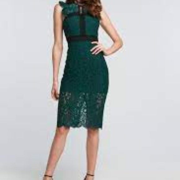BARDOT Latoya Hunt Green Lace Sheath Midi Dress size US 8/M - Picture 1 of 11